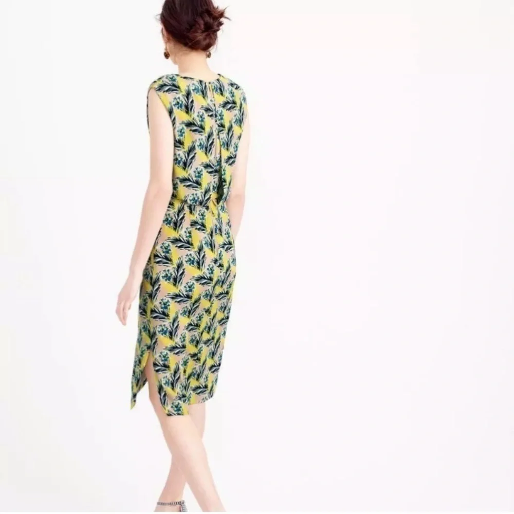 J Crew Yellow Floral Dress Spring Meadow Sleeveless 100% Silk Midi 4P Petite